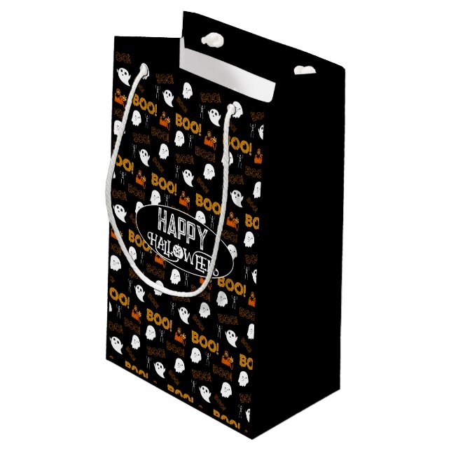 HAPPY HALLOWEEN SPOOKY BEÄNGSTIGEND SPUK KLEINE GESCHENKTÜTE (Rückseite Schrägansicht)