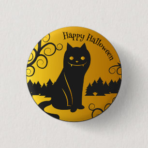 Happy Halloween Spooky Black Cat   Schaltfläche Bu Button