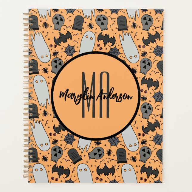 HAPPY HALLOWEEN SPOOKY CUSTOMIZABLE MONOGRAMM PLANER (Vorderseite)