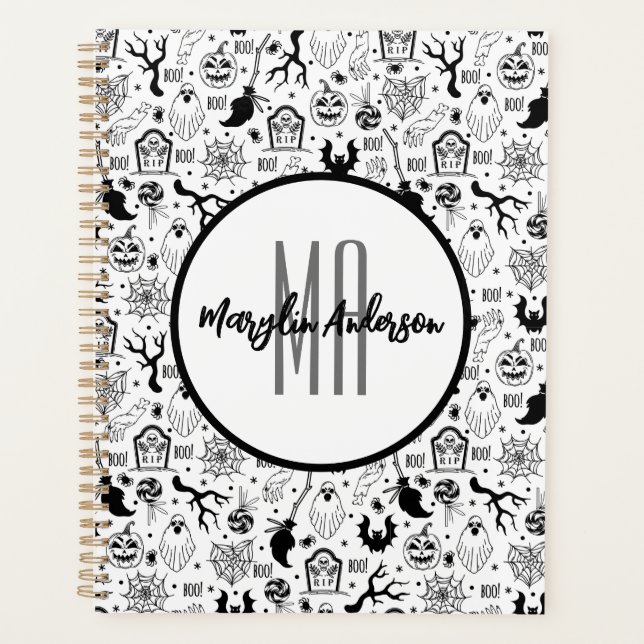 HAPPY HALLOWEEN SPOOKY CUSTOMIZABLE MONOGRAMM PLANER (Vorderseite)
