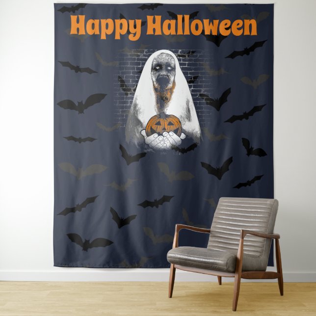 Happy Halloween Spooky Ghost und Pumpkin Wandteppich (Beispiel)