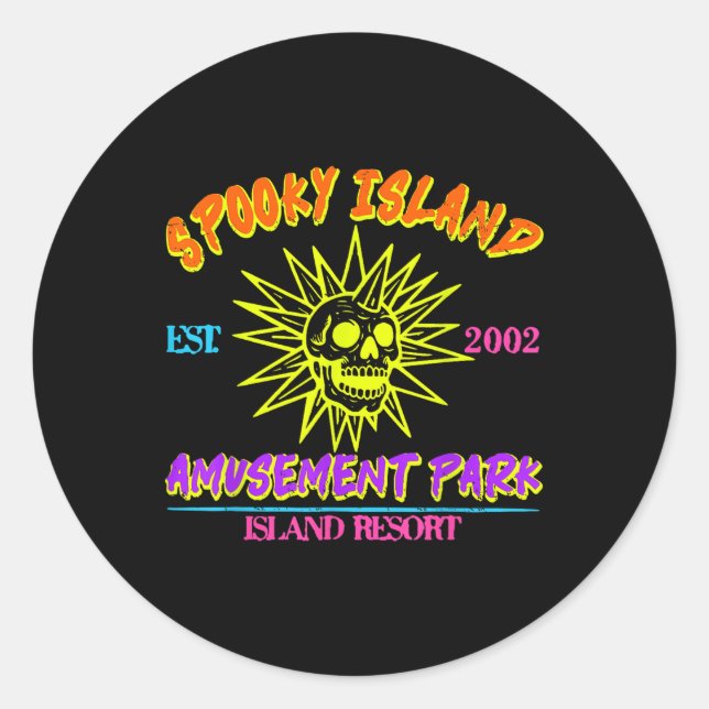 Happy Halloween Spooky Island Est 2002 Amusement P Runder Aufkleber (Vorderseite)