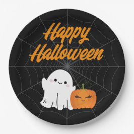 Happy Halloween Spooky Kids Party Black Pappteller