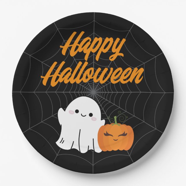 Happy Halloween Spooky Kids Party Black Pappteller (Vorderseite)
