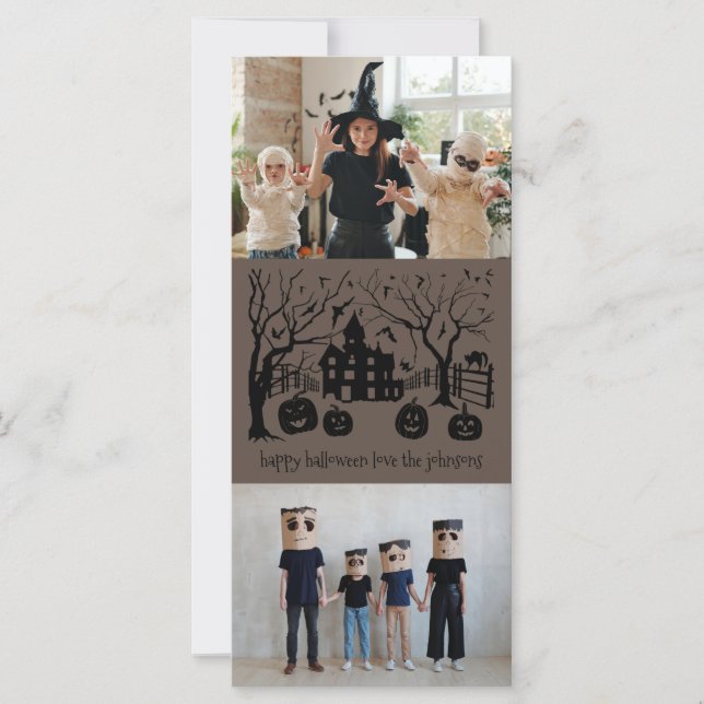Happy Halloween Spooky Mansion Family Foto Card (Vorderseite)
