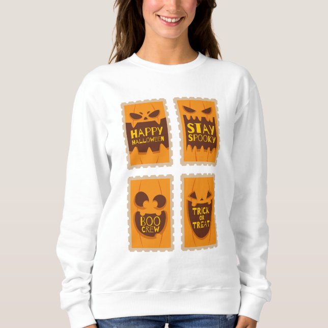 Happy Halloween Spooky Retro Pumpkin Boo Crew Sweatshirt (Vorderseite)