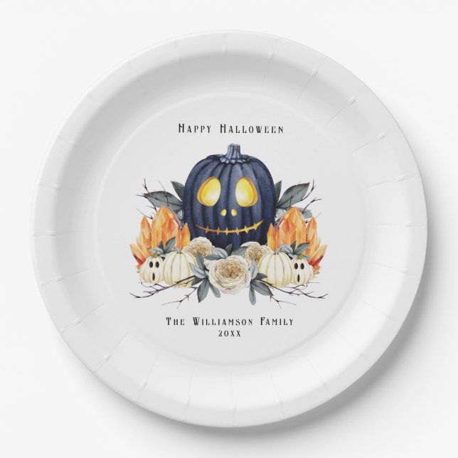 Happy Halloween Spooky Samhain Pumpkins Crystals Pappteller (Vorderseite)