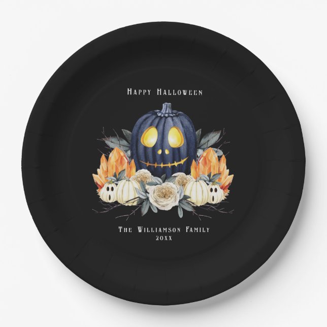 Happy Halloween Spooky Samhain Pumpkins Crystals Pappteller (Vorderseite)
