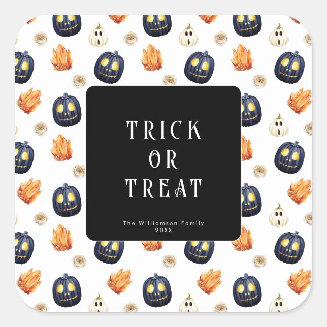 Happy Halloween Spooky Samhain Pumpkins Crystals Quadratischer Aufkleber (Vorderseite)