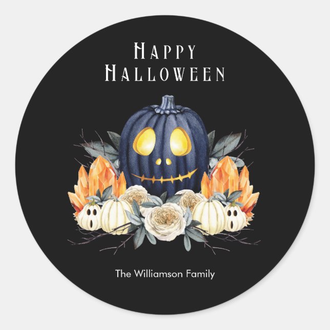 Happy Halloween Spooky Samhain Pumpkins Crystals Runder Aufkleber (Vorderseite)
