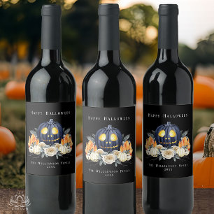 Happy Halloween Spooky Samhain Pumpkins Crystals Weinetikett