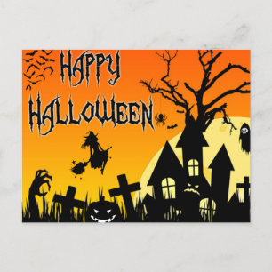 Happy Halloween Spooky Spuk House, Friedhof Feiertagspostkarte