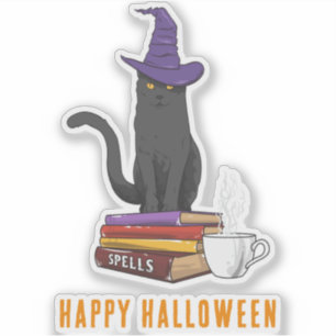 Happy Halloween Spooky Zaubers Black Cat Custom Aufkleber