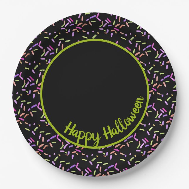 Happy Halloween Sprinkles Grün anpassbar Pappteller (Vorderseite)