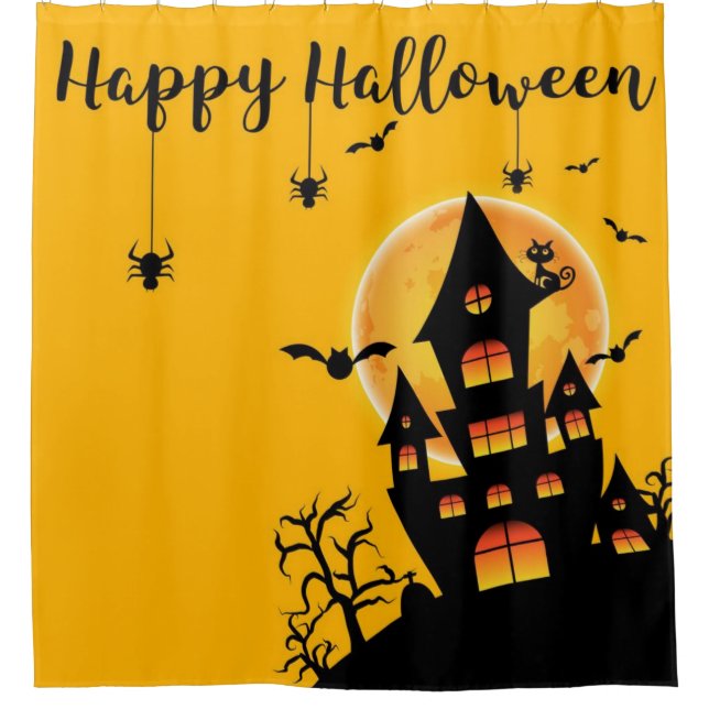 Happy Halloween Spuk Haus auf dem Hügel Duschvorhang (Vorderseite)