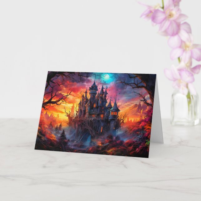 Happy Halloween | Spuk Haus Karte (Orchidee)