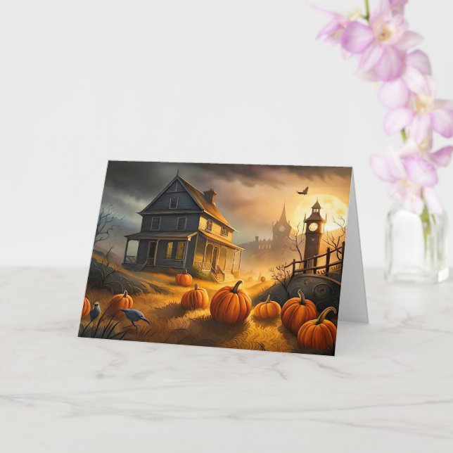 Happy Halloween | Spuk Haus Karte (Orchidee)
