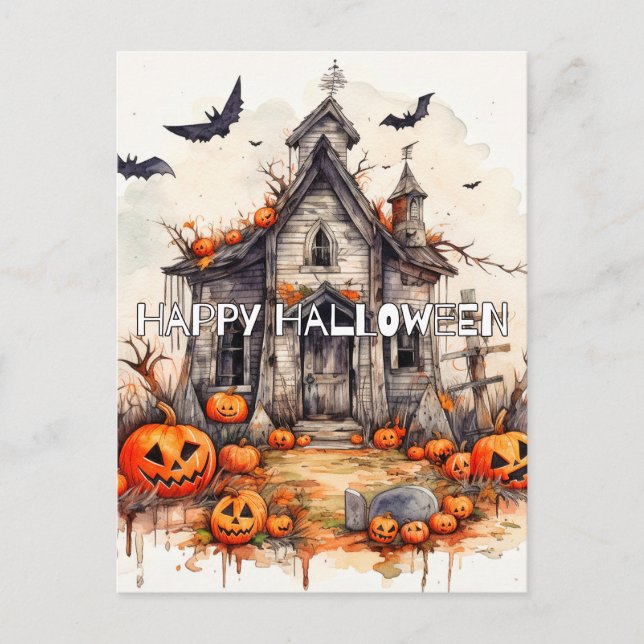 Happy Halloween | Spuk Herrenhaus Postkarte (Vorderseite)