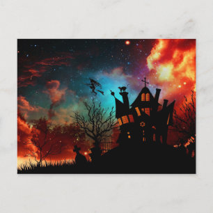 Happy Halloween Spuk House and Hexe Postkarte