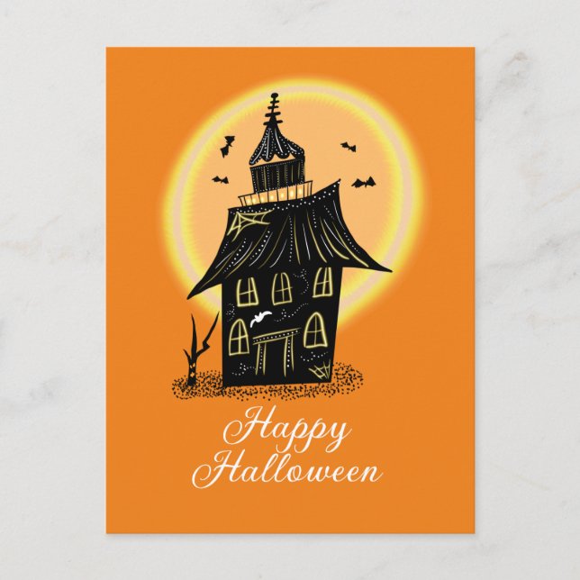 Happy Halloween Spuk House Black Orange Postkarte (Vorderseite)