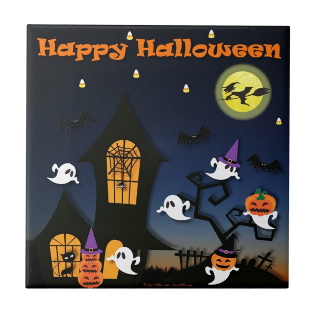 Happy Halloween Spuk House Fliese (Vorderseite)