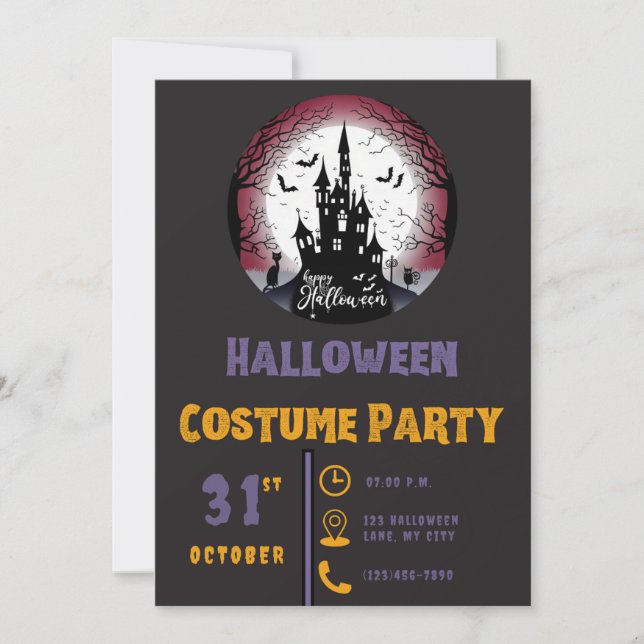 Happy Halloween Spuk House Moon Black Halloween Einladung (Vorderseite)