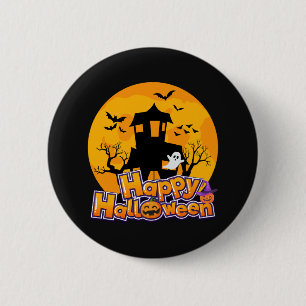 Happy Halloween Spuk House Moon Button