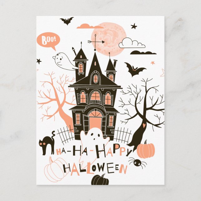 Happy Halloween Spuk House Postkarte (Vorderseite)