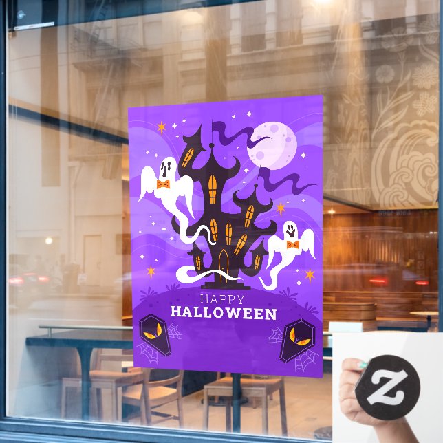 Happy Halloween Spuk Szene Fensteraufkleber (Café-Fenster)