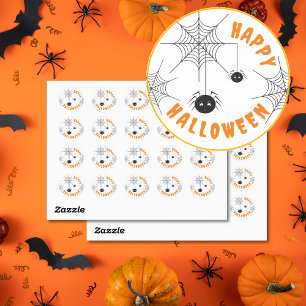 Happy Halloween Stickers Black & Orange Round