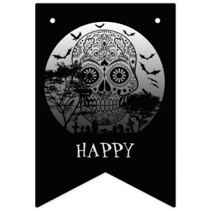 Happy Halloween Sugar Skull Friedhof Vollmond 1 Wimpelkette