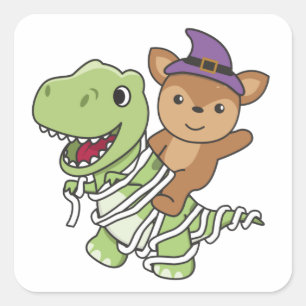 Happy Halloween T-rex-Mummy-Kostüm Quadratischer Aufkleber