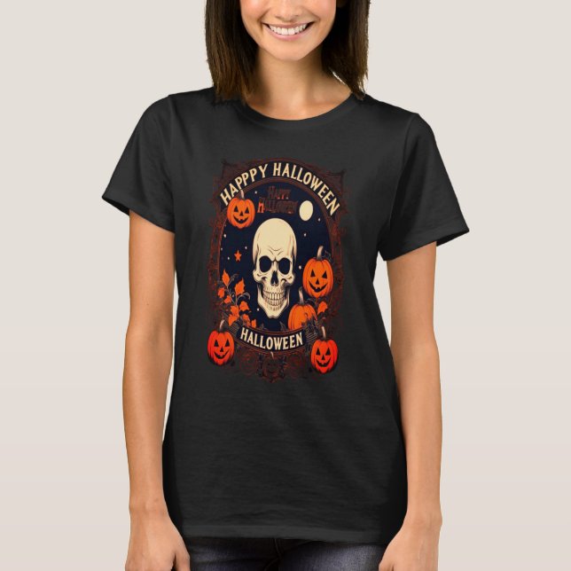 Happy Halloween t-shirt citrouille et crâne (Devant)