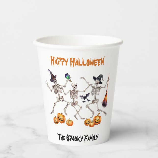 Happy Halloween Tanzskelette Pappbecher (Vorderseite)