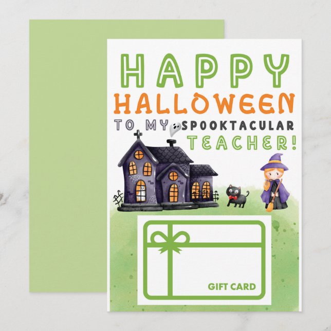 Happy Halloween Teacher Gift Card Inhaber Einladung (Vorne/Hinten)