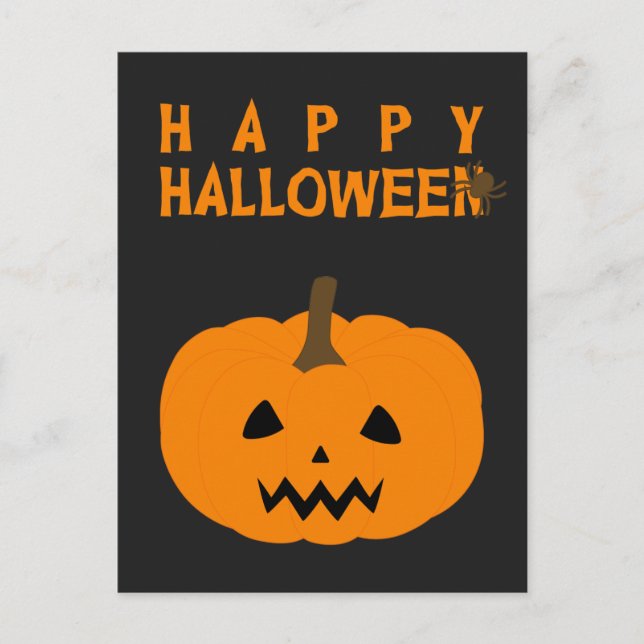 Happy Halloween Text und Kürbis auf Black Postcard Postkarte (Vorderseite)