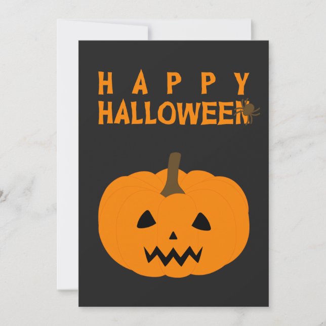 Happy Halloween Text und Kürbis auf Schwarz Karte (Vorderseite)