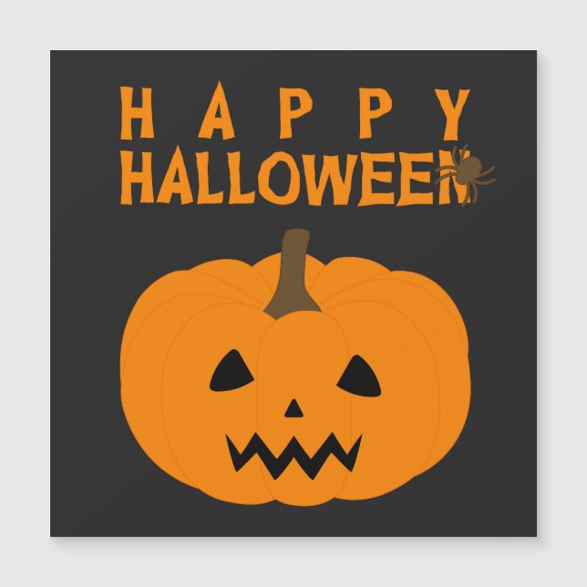 Happy Halloween Text und Kürbis auf Schwarz Magnetkarte (Vorderseite)
