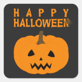 Happy Halloween Text und Kürbis auf Schwarz Quadratischer Aufkleber