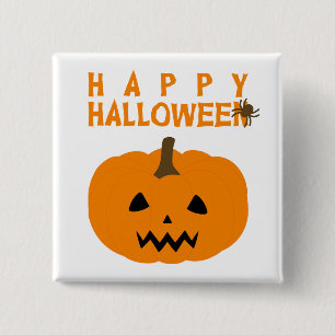 Happy Halloween Text und Kürbiskugel auf Weiß Butt Button