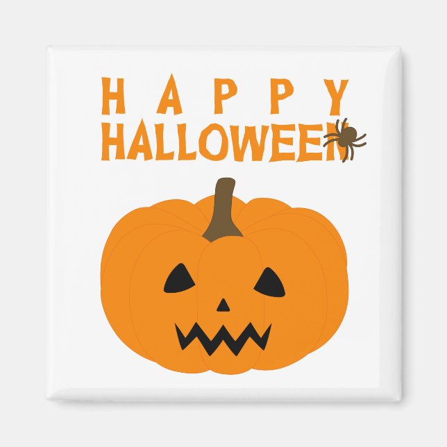 Happy Halloween Text und Kürbiskuit auf White Magn Magnet (Vorne)