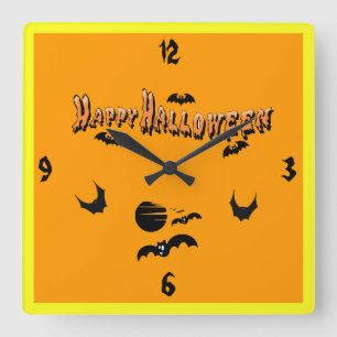 Happy Halloween & The Bats - Quadratische Wanduhr