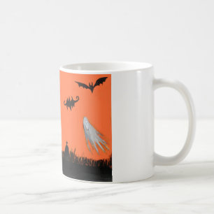 Happy Halloween Tree Ghost Bat Klassische Weiße Ta Kaffeetasse