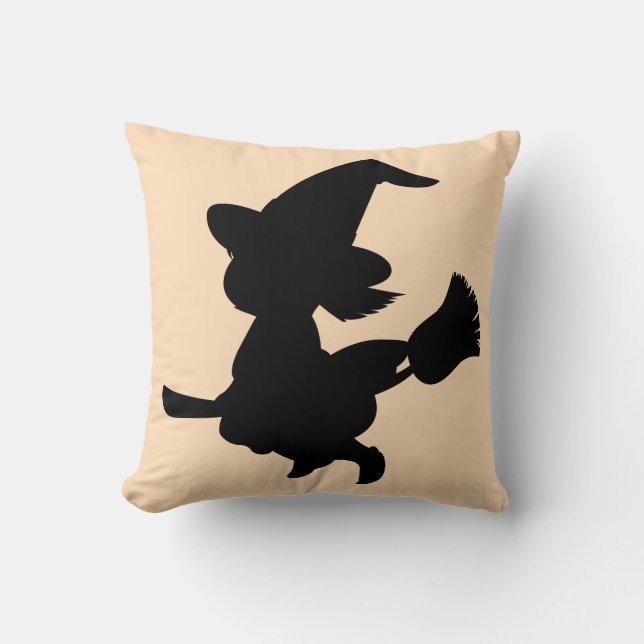 Happy Halloween Trick oder Treat Witch mit Broom Kissen (Vorderseite)