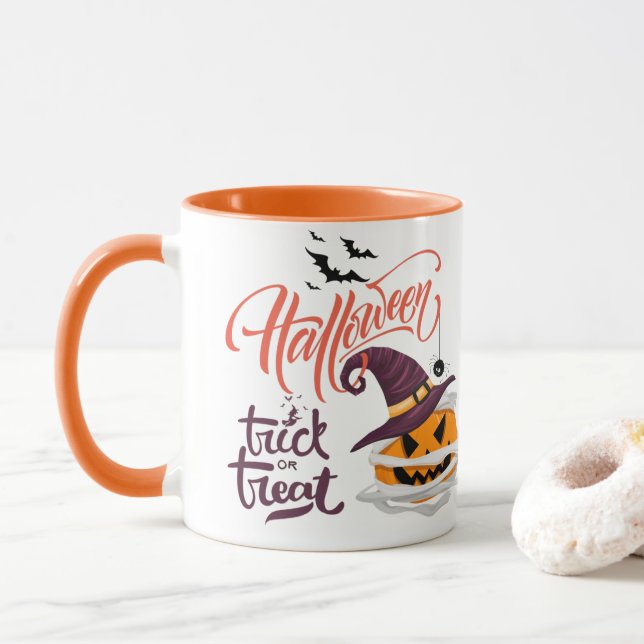 Happy Halloween Trick ou Treat Citrouille café Mug (Avec donut)