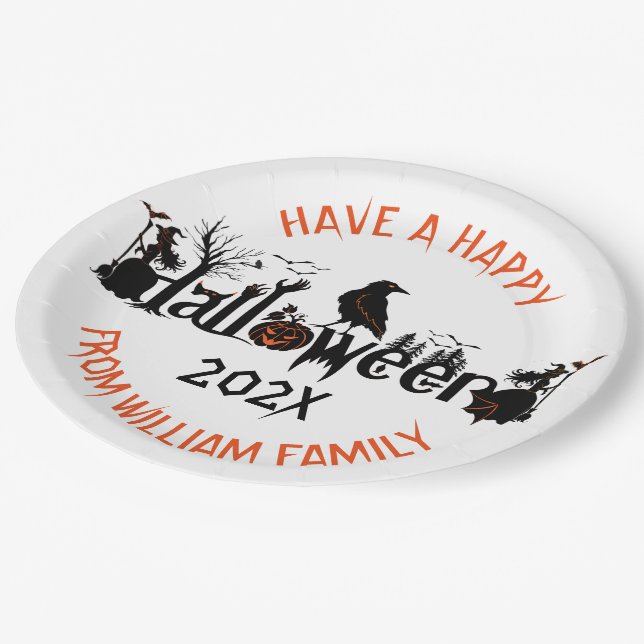 Happy Halloween Typografie & Symbole Design Pappteller (Schrägansicht)