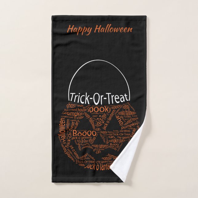 Happy Halloween Typographie Citrouille Orange (Serviette à main)