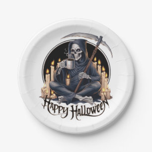 Happy Halloween und ein Skelett Pappteller