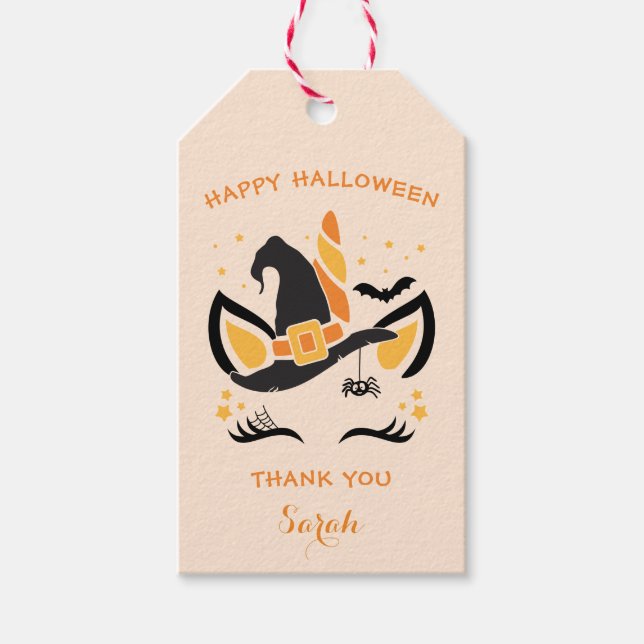 Happy Halloween Unicorn Hexe Geschenkanhänger (Vorderseite)