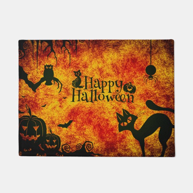 Happy Halloween Urlaub Willkommen Schwarze Katzen Fußmatte (Vorderseite)